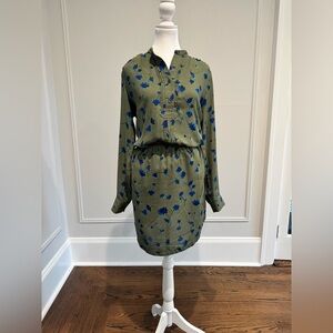 Banana Republic Olive Dress with Blue Floral Accents